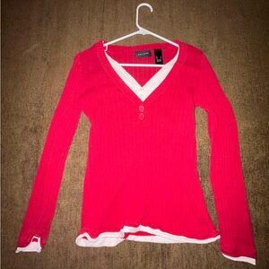 Y2K Red Long Sleeve Knit Top with White Details